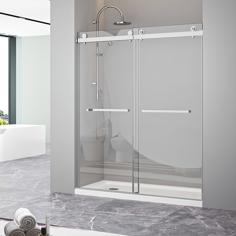 Frameless bypass sliding tempered glass shower door CBM-JP0219