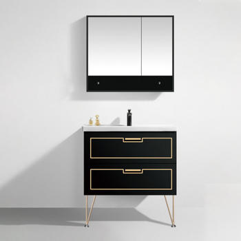 Free standing Black and White color MDF Bathroom Cabinet Paint free Vanity with ceramic Sink