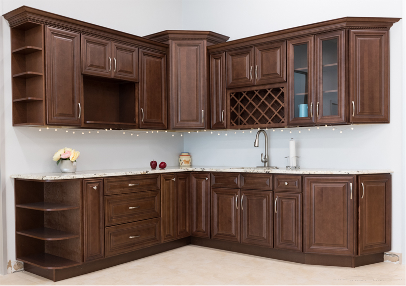 Antique customized solid wood cherry wood walnut kitchen cabinet with pillar Classic cabinets