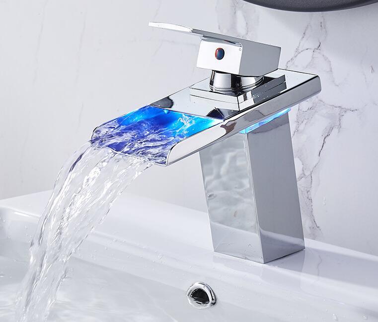 CBM new design SUS304 faucet waterfall electroplated  colors LED basin tap single handle wash basin mixer faucet