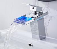 CBM new design SUS304 faucet waterfall electroplated  colors LED basin tap single handle wash basin mixer faucet
