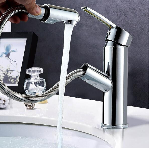 Bathroom basin faucet Cold and hot water single handle with pull down sprayer faucet basin mixer