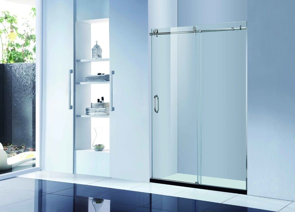 Stainless steel hardware available frameless heavy glass design offers effortless single sliding front door operation with 2pcs large wheel assemblies JP0218