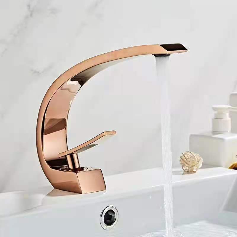 Black Amarillo Oro Rosa Cuarto de baño Faucets Moderno Baño Mezclador Grifo Latido Lavabo Faucet Individual Handle On Un Holón Grúa Elegante Grúa