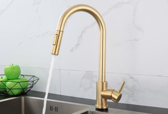 CBM  high quality Smart automatic 304 stainless steel touch Pull Down brushed gold kitchen faucet with sensor