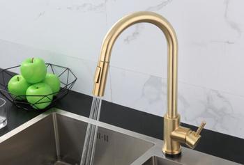 CBM  high quality Smart automatic 304 stainless steel touch Pull Down brushed gold kitchen faucet with sensor