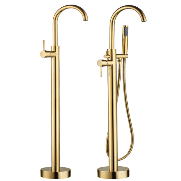 Modern Brushed Gold brass Free standing floor mount bathtub shower faucets for bathroom Bathtub Floor Free Standing Faucet Mixer Tap 360 Rotation Spout With ABS Hand shower Bath Mixer Shower
