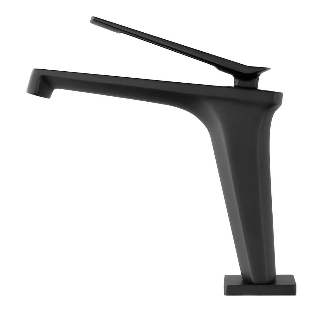 New Mordern Design Brass One-Handle Single Hole Waterfall Matte Black Bathroom Basin Faucet with Drain Assembly