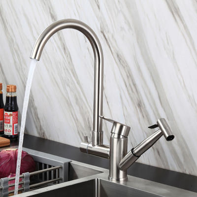 New Contemporary Pull Out Kitchen Faucet Stainless Steel with Gun Spray function