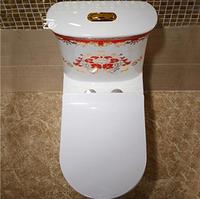 Dual-Flush Ceramic Siphonic Jet Flushing One Piece Toilets Color Pattern Red Flower