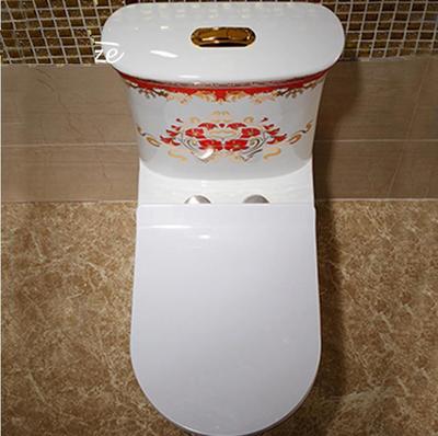 Dual-Flush Ceramic Siphonic Jet Flushing One Piece Toilets Color Pattern Red Flower
