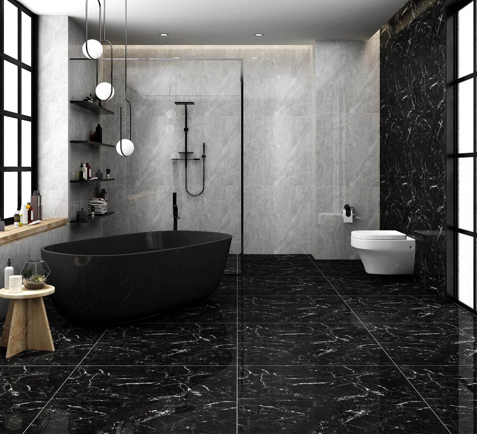 Black Marble Tile White Veins Glazed Tiles 600*600 | Cbm