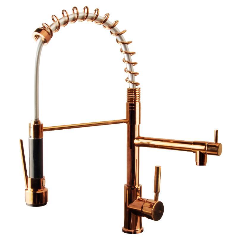 CBM Kitchen faucet High-Quality Single Handle Spring Pull Down Rose Gold color Kitchen Faucet 3 way brass sink mixer tap