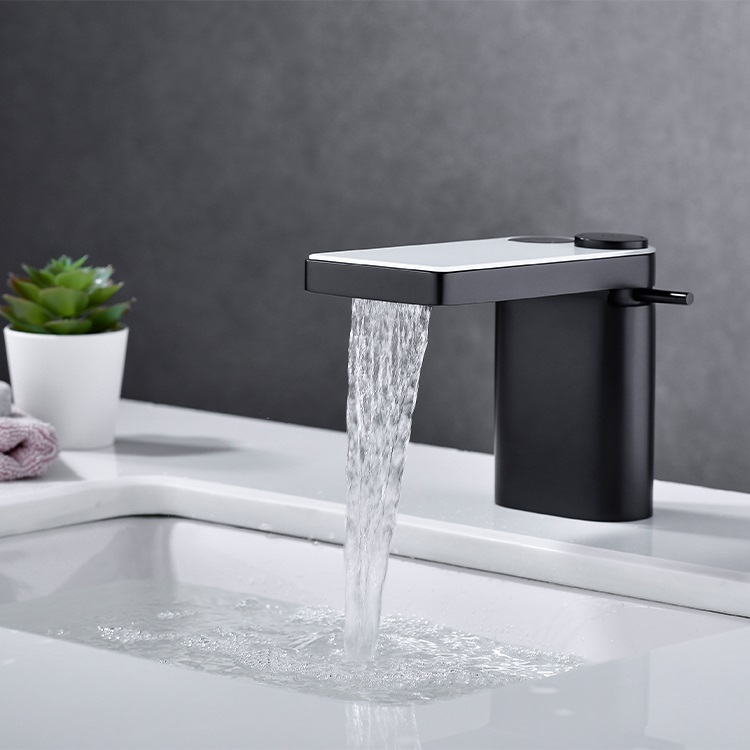 CBM fashion style waterfall bathroom faucet matte black white glass basin waterfall faucet mixer basin faucet