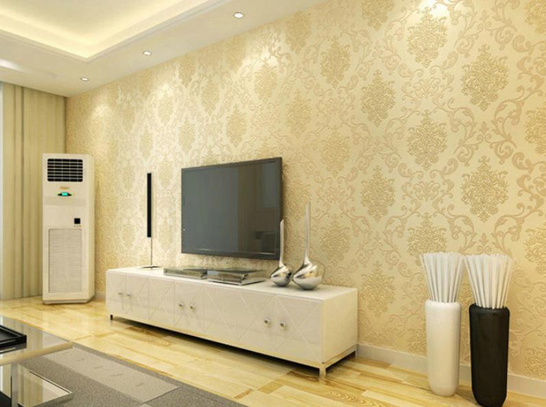 3D non-woven wallpaper European damascus gold wallpaper living room bedroom TV background wall paper thickening