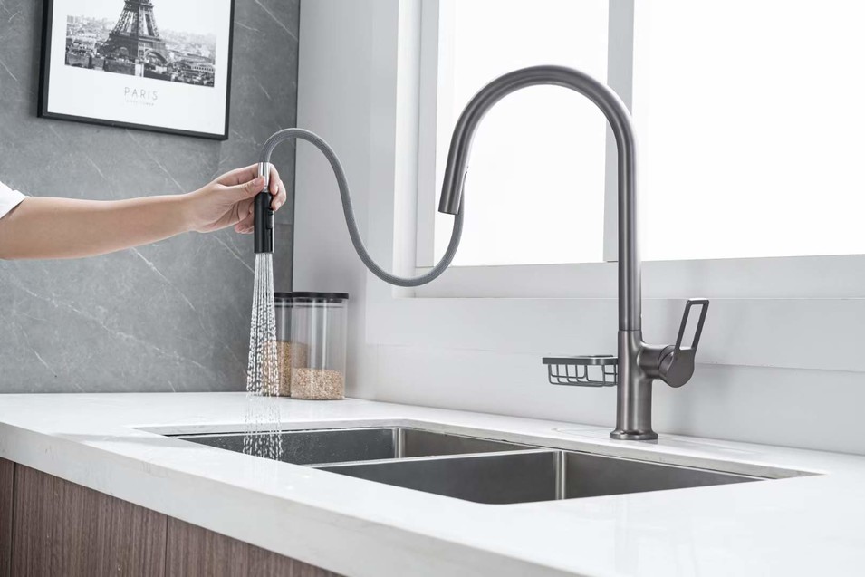 CBM kitchen faucet pull out kitchen water tap cancealed pull out design gun grey color brass body mixer tap0205