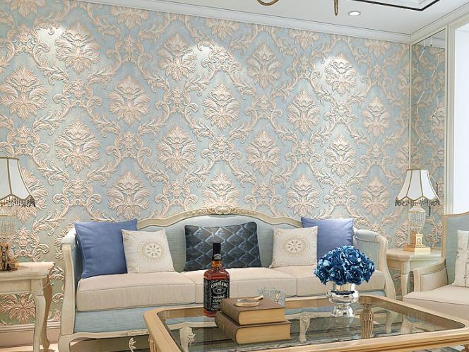 European 3D relievo non-woven wallpaper retro Damascus living room bedroom hotel hotel wallpaper