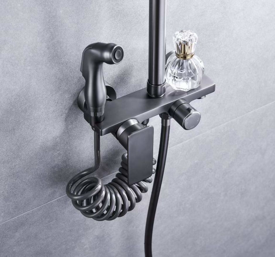 CBM gun grey color shower set for bathroom with spray gun sanitary ware modern color design brass body
