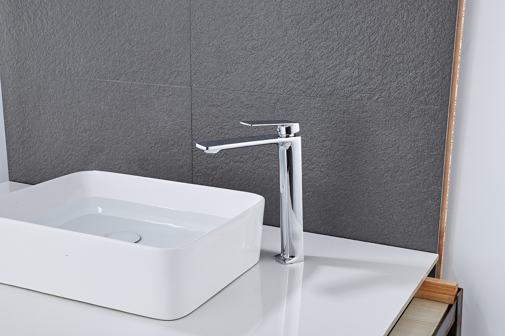 Chrome silver bathroom mixer mirror finish long pillar cock faucet basin